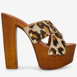 Leopard Print Platform Mule Heels - Brown Size 9